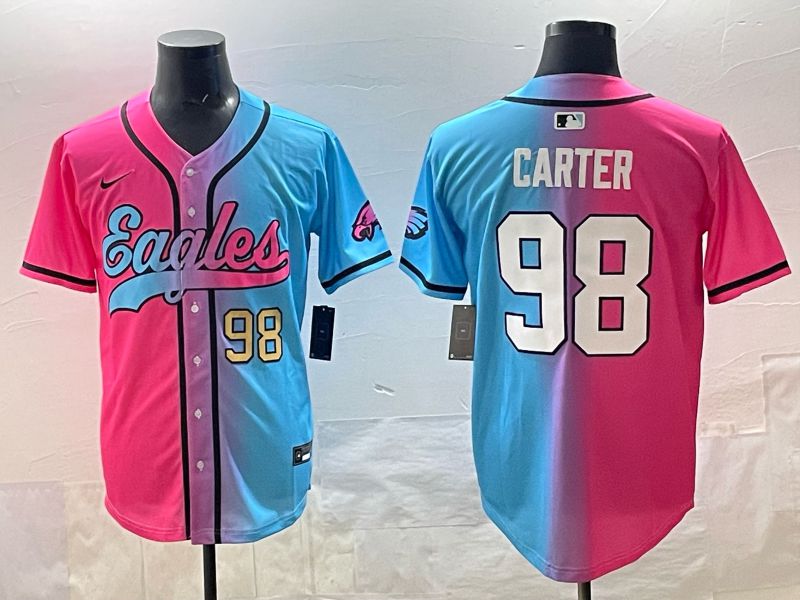 Men 2025 Philadelphia Eagles #98 Carter Blue pink Nike Limited NFL Jersey style 04